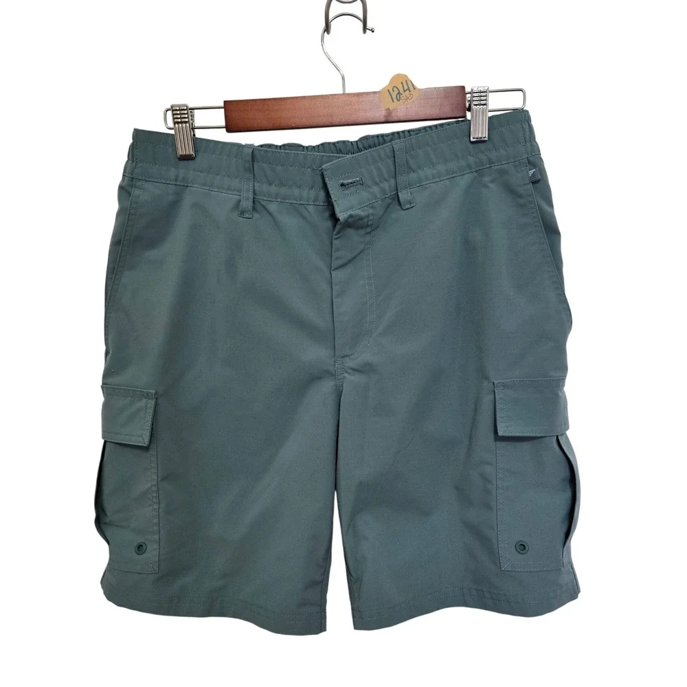 Lands End Mens Blue Gray Cargo Board Shorts Elastic Waist Swim Trunks Size 32-34